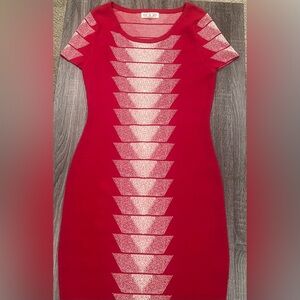 🌷❤️ Red and White 💌 Geometric Mini Sweater Dress | Size Large